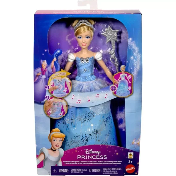 Disney Princess Cinderella Light-Up Dress Fashion Doll with Sounds & Magic Wand Activation, Enchanted Ballgown JBF94 - Image 5