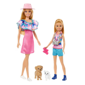 Barbie & Stacie Sister Doll Set With 2 Pet Dogs & Accessories HRM09
