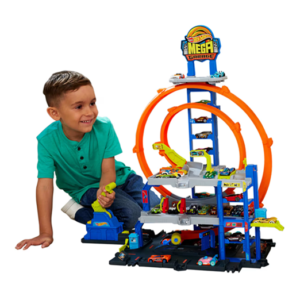 Hot Wheels MEGA Loop Garage Playset With 1 Die-Cast Toy Car & 1 Toy Helicopter in 1:64 Scale JBM74