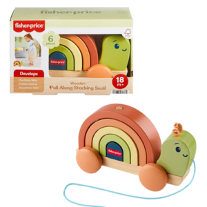 Fisher-Price Tiny Garden Wooden Pull-Along Stacking Snail Toddler Toy, 6 Wood Pieces JCY37