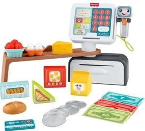 Fisher-Price Laugh & Learn Count & Shop Cash Register Electronic Toddler Learning Toy, 20 Pieces JDL62