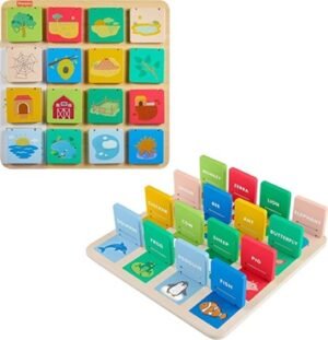 Fisher-Price Wooden Flip & Reveal Busy Activity Board, Learning Toy For Preschool Kids JFG09