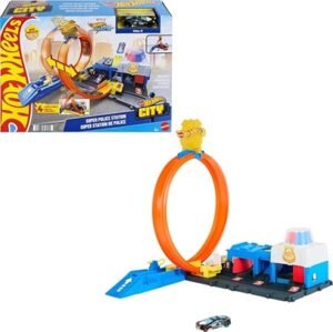Hot Wheels City Super Police Station Playset With 1:64 Scale Police Toy Car & Adjustable Track Loop JBM71